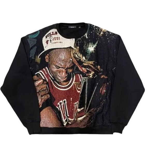 Dogfood Michael Jordan Fathers Day Custom Tapestry Sweatshirt Crewneck Black NWT - Picture 1 of 6